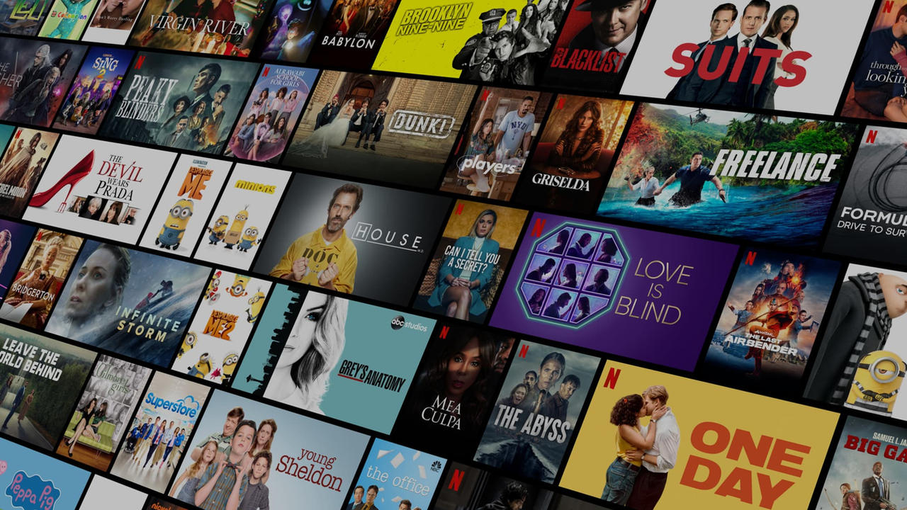 Film and series artwork on a wide television screen